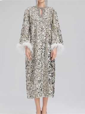 Rich Radi Q’s New York Dazzling Sequined Feather Cuff Dress Rhinestone Glam 2XL